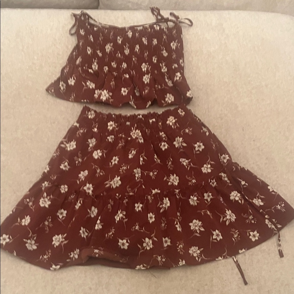 Paper Crane Brown Floral Skirt